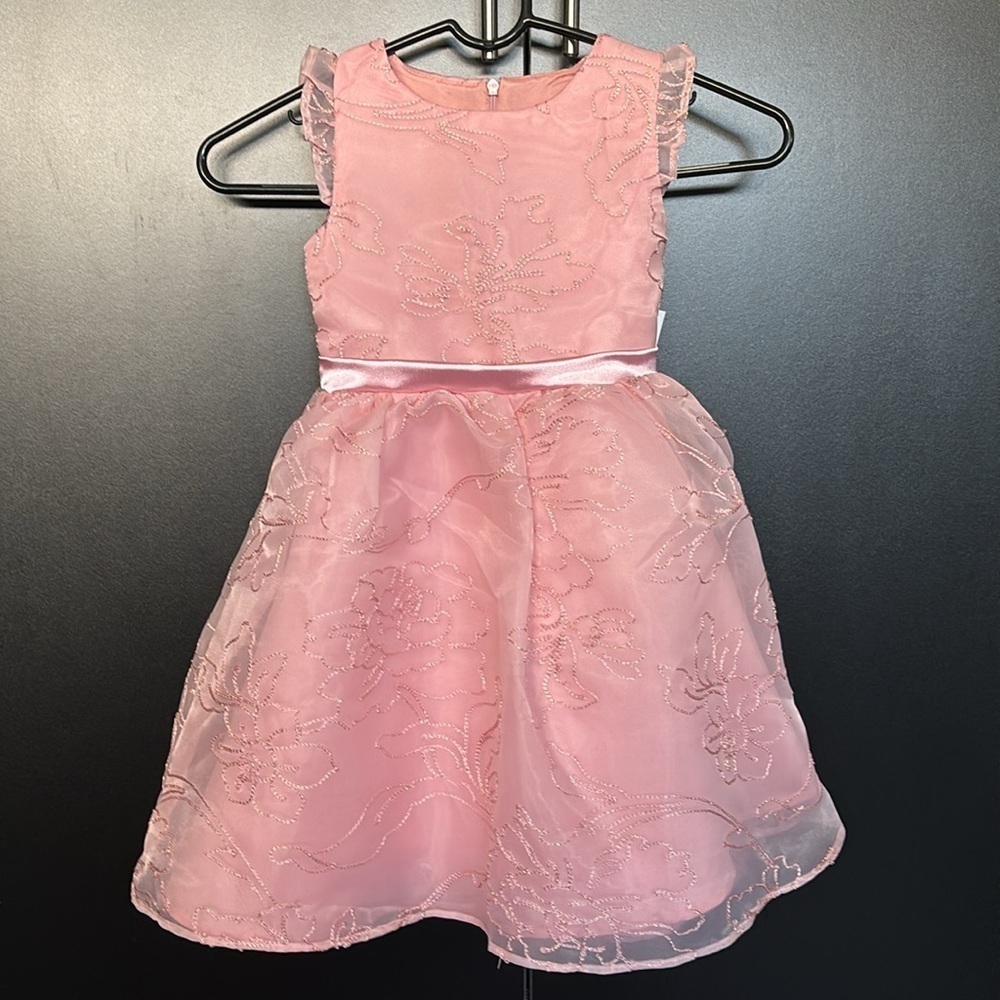 Badgley Mischka Embroidered sparkle,sleeveless Midi,satin tie waist,hidden zip